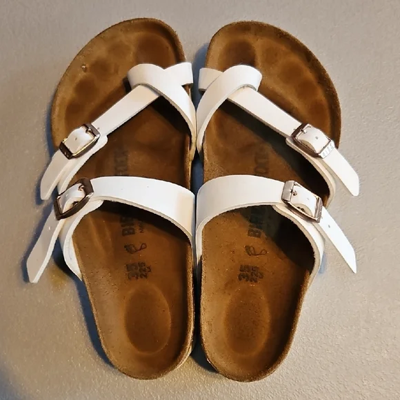 Birkenstock Cream Double Strap Sandals - Picture 2 of 10
